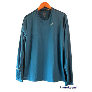 Nike Running Dri-Fit Mens Tshirt Size Large Long Sleeve Blue Thumbs Holes